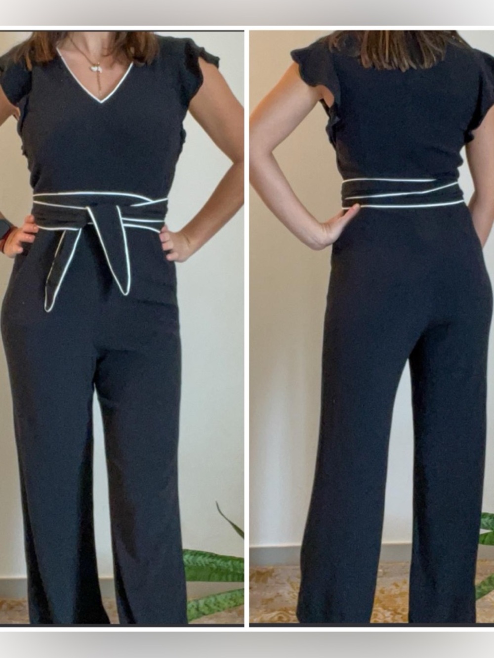 Gerard Darel Black White Trim Jumpsuit Size 44 USA 12